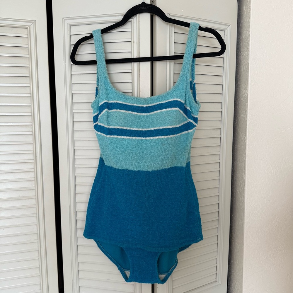 Jantzen blue Striped Swimsuit 1950s 1960s